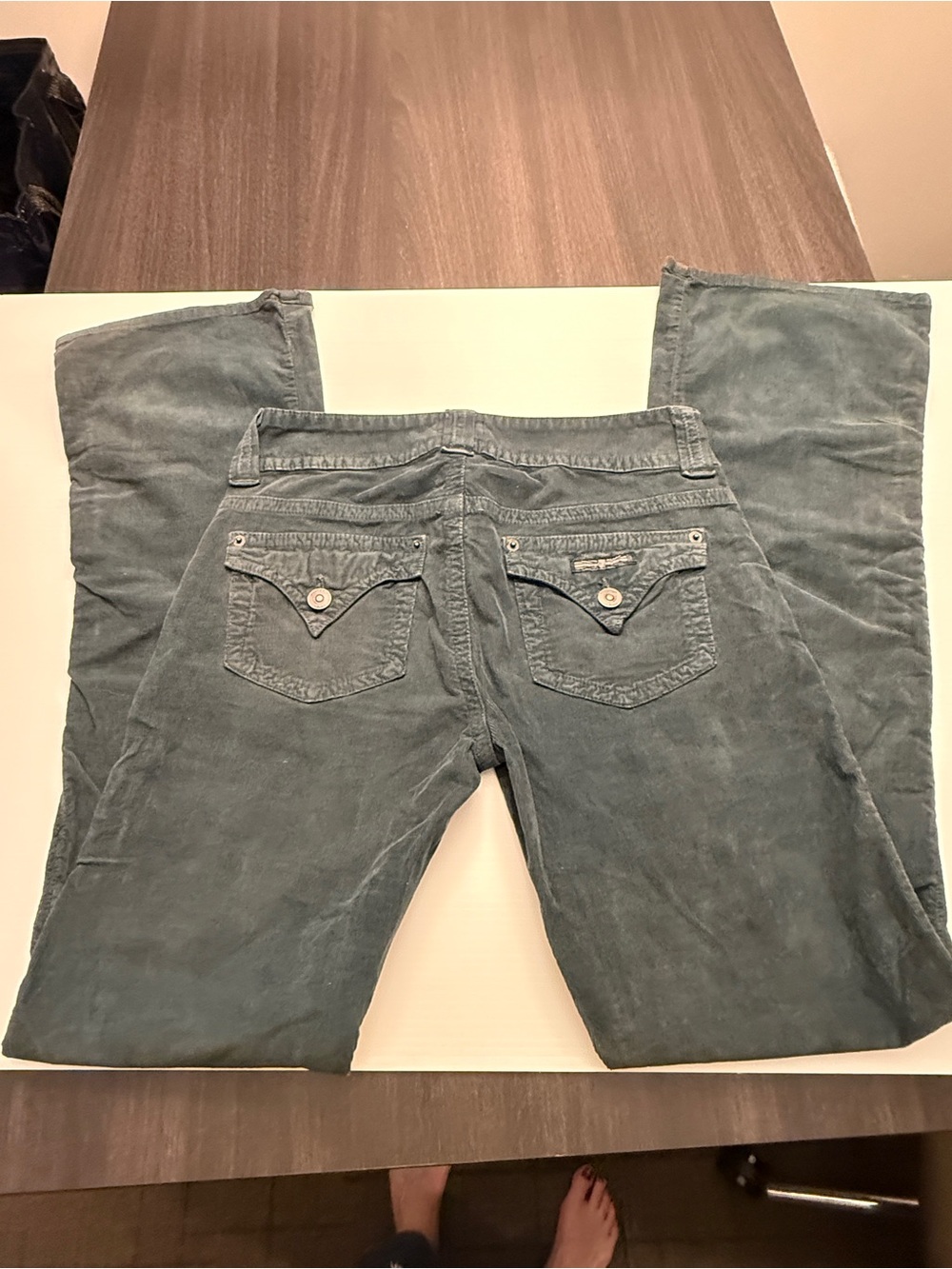 Hudson Beth Hunter Green Corduroy Pants with Flap Back Pockets